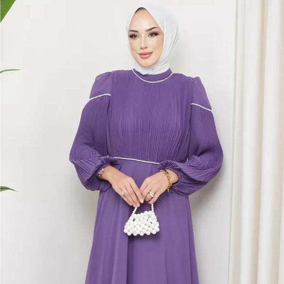 Purple Chiffon lined EVENING DRESS Hijabi Islamic Maxi Dress for Eid Size 38 NWT - Picture 2 of 3